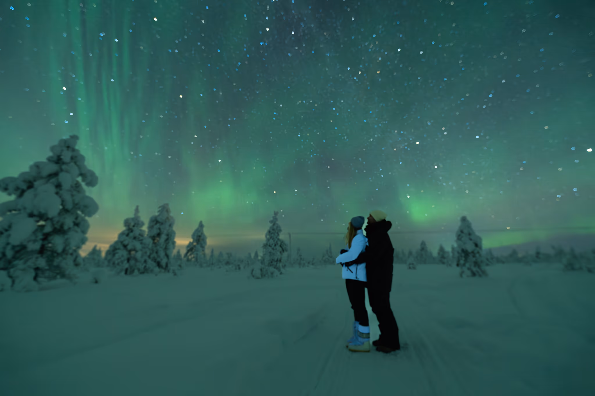 Photo réelle d'aurore d'un tour Lapland Explorers